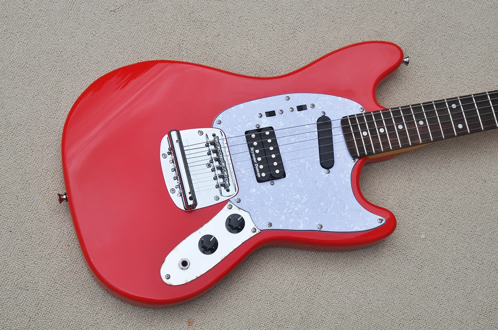 Red 6 Strings Electric Guitar with Rosewood Fretboard,White Pearl Pickguard,Customizable