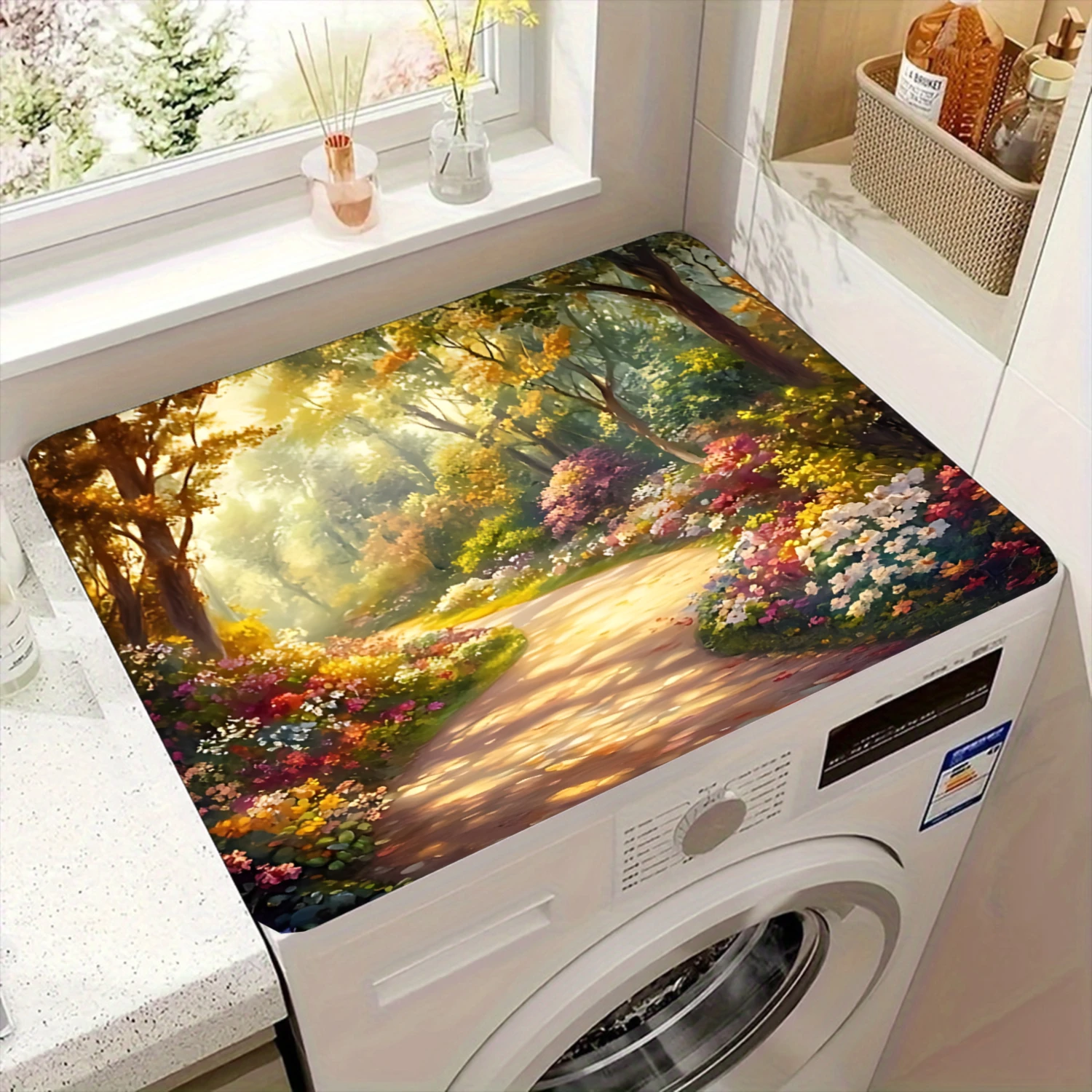 

Чехол для стиральной машины с принтом «Лесная тропа и цветы», разноцветный, для декора прачечной, 1 шт.