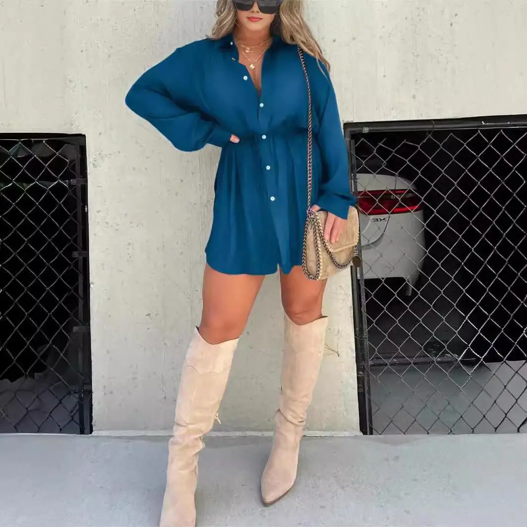 بدلة قفز نسائية طويلة مستقلة من Sve irt طقم عصري لموسم الخريف Briti Sle للكبار لون نقي بدلة تي شيرت #3