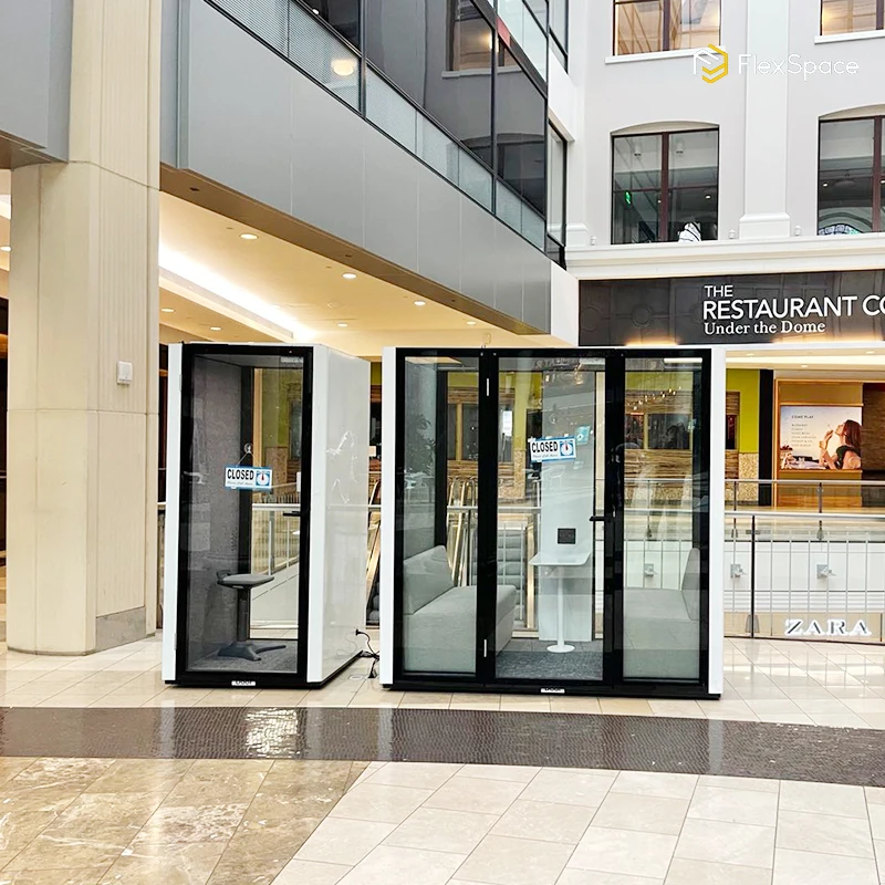 Customized New Office Meeting Pod Soundproof Telephone Booth Pods Acoustical Hollow Glass Sound Office Soundproof Cabin