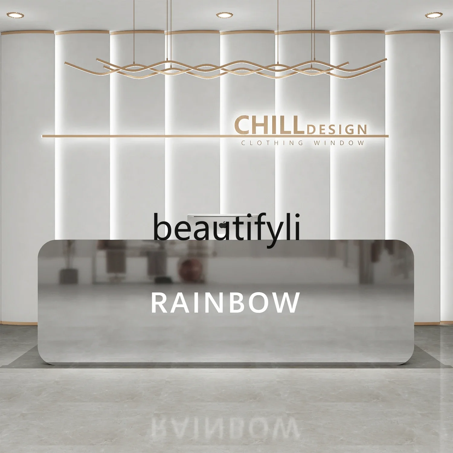 

Stainless steel checkout page simple modern women's clothing store company front desk mirror beauty salon reception desk3286