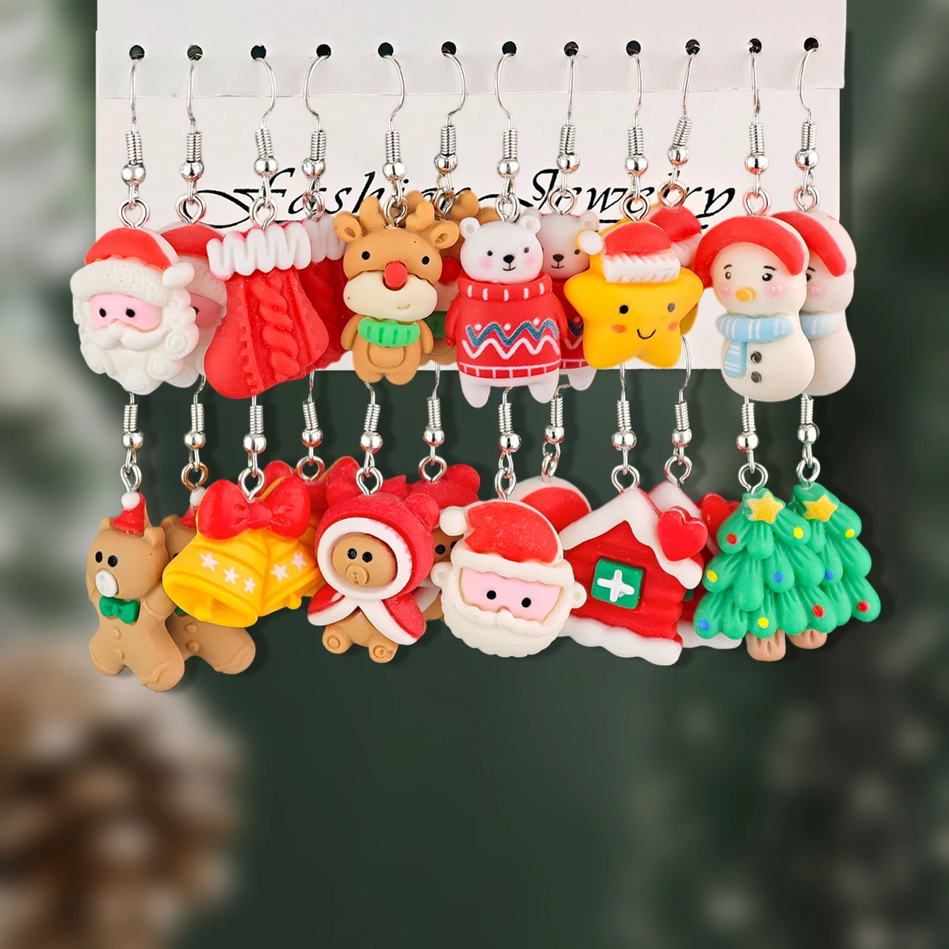 الإبداعية لطيف الكرتون سانتا كلوز شجرة عيد الميلاد الزنجبيل رجل الرنة أقراط السيدات اليومية هدية الكريسماس إعطاء مجموعة #3