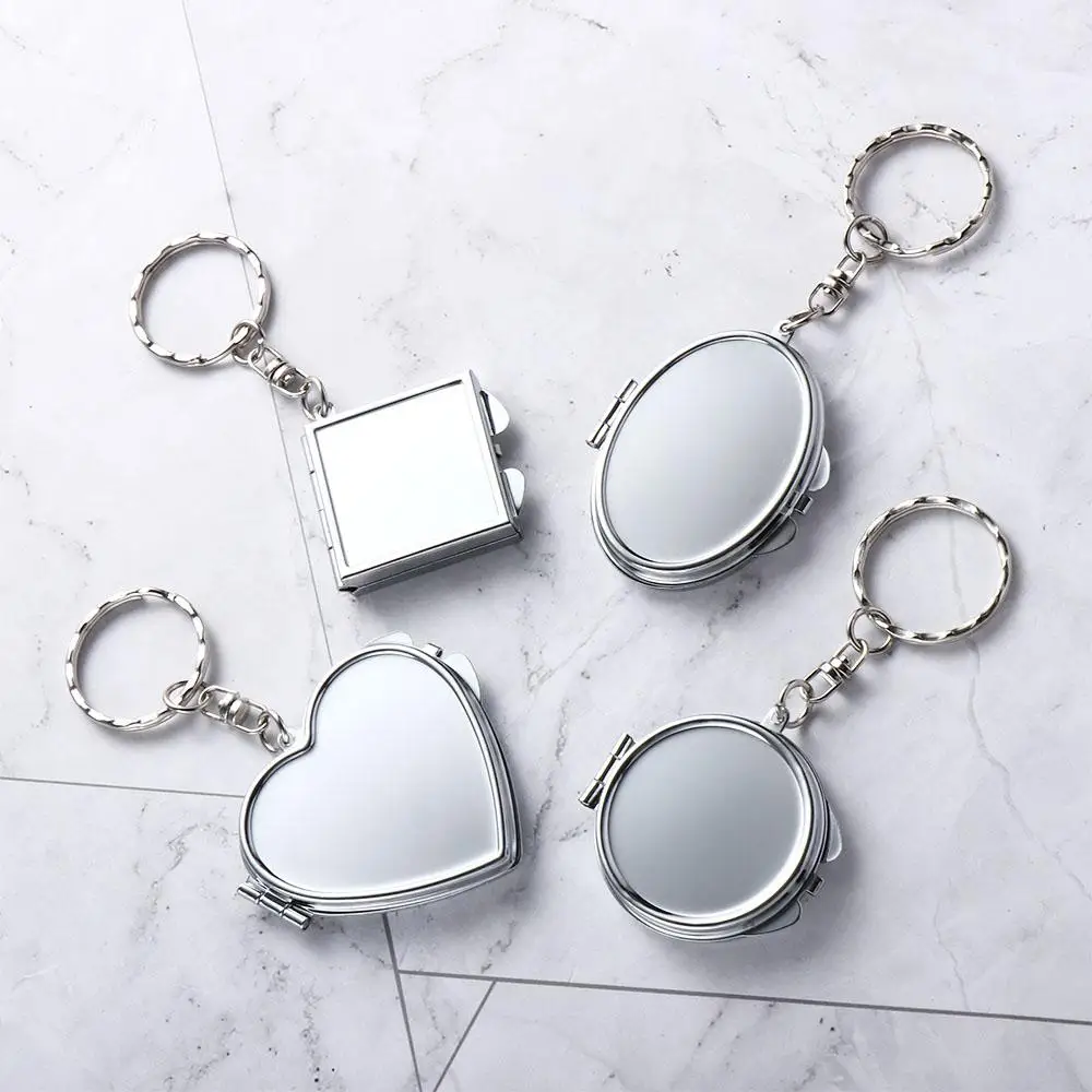 Makeup Mirror Folding Mirror Key Chain with Key Ring Metal Makeup Cosmetic Mirror Key Ring Folding Round Heart