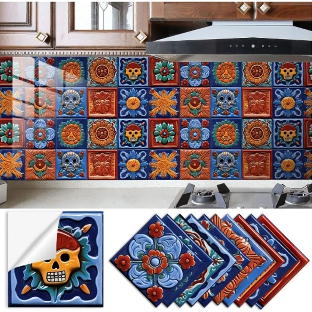 20pcs Decoration Mexican Tiles Decals Long Lasting Use Peel And Stick Tile Stickers Peel And Stick Tile Stickers