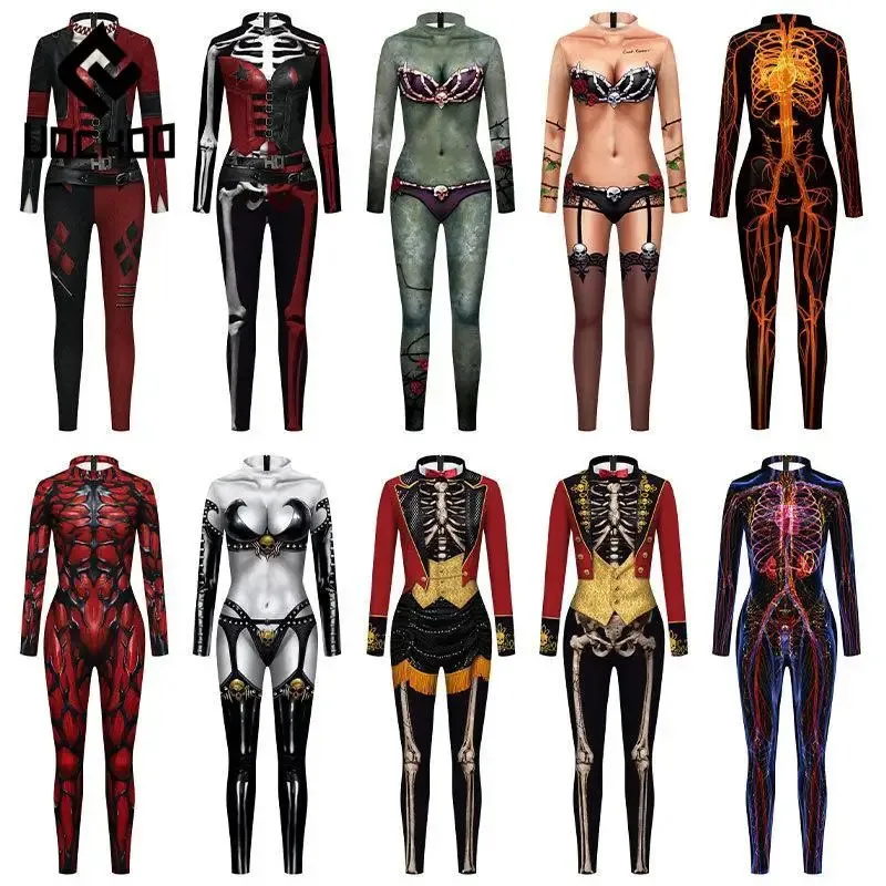 

Halloween Cosplay Jumpsuits Adult Carnival Party Costume Sexy Outfit Body Printing Bodysuits Movie Zentai Novelty Clothes