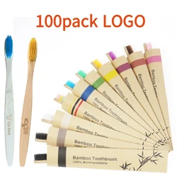 100Pcs Children Bamboo Toothbrushes Soft Bristles Eco Friendly Biodegradable Wooden Child Toothbrush Laser Logo