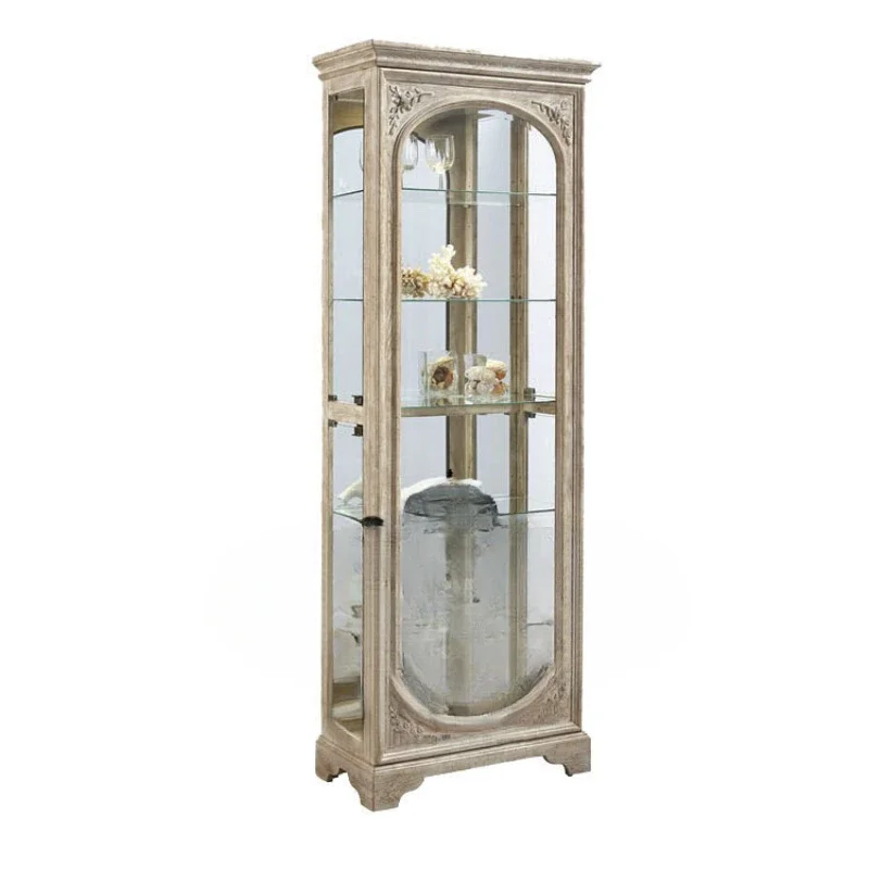 

European-Style Solid Wood Glass Wine Cabinet French Retro Nostalgic Dining Side Display Storage Cabinet