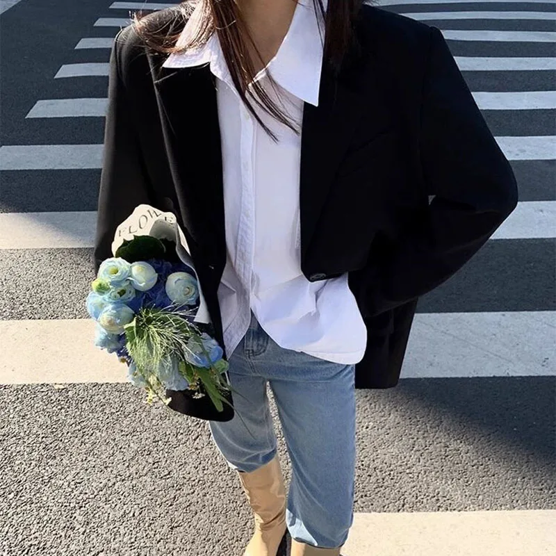 Women Casual Loose Blazers Fashion Versatile High Street Long Sleeved Small Suit Jacket Woman Spring Autumn Design Blazer Coat