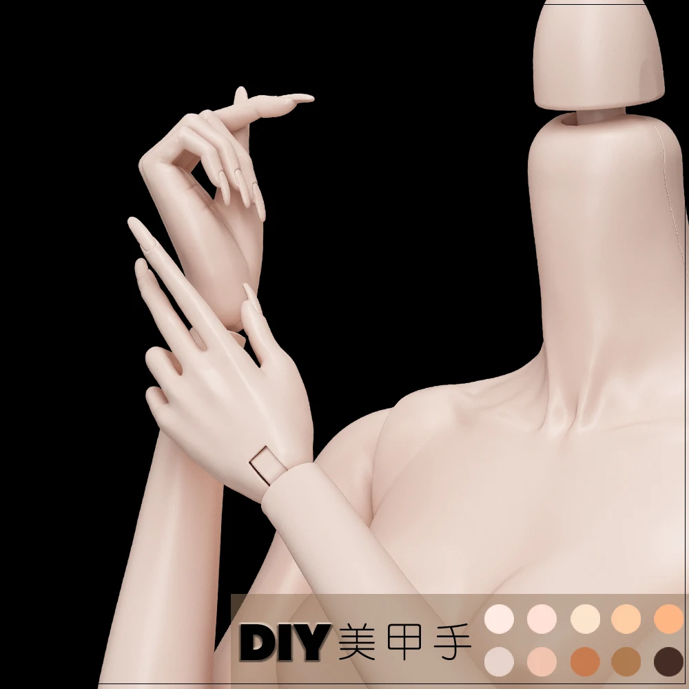 MENGF 1/6 Doll Replacement Hands FR IT Black Beige Brown Pink White Long Nails Hands DIY Quality Doll Accessories