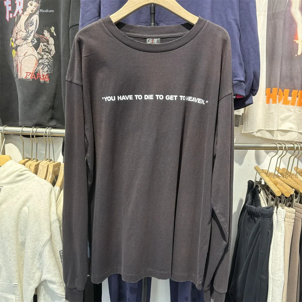 

Waed Vintage Letter Print Long Sve T-irt Loose Fit Men's Sle Retro American Faion Youth round Ne Tee