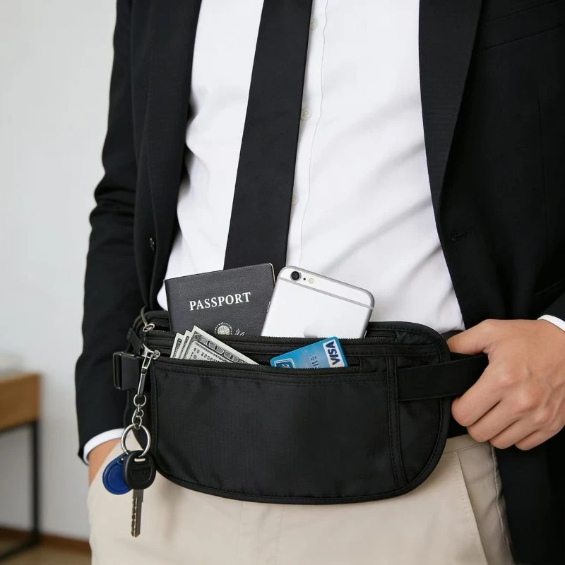 3-in-1 インビジブルナイロンウエストパック - 旅行/学校/ジム用の超軽量スリングバッグ、調節可能なストラップ付きの防水隠しポケット