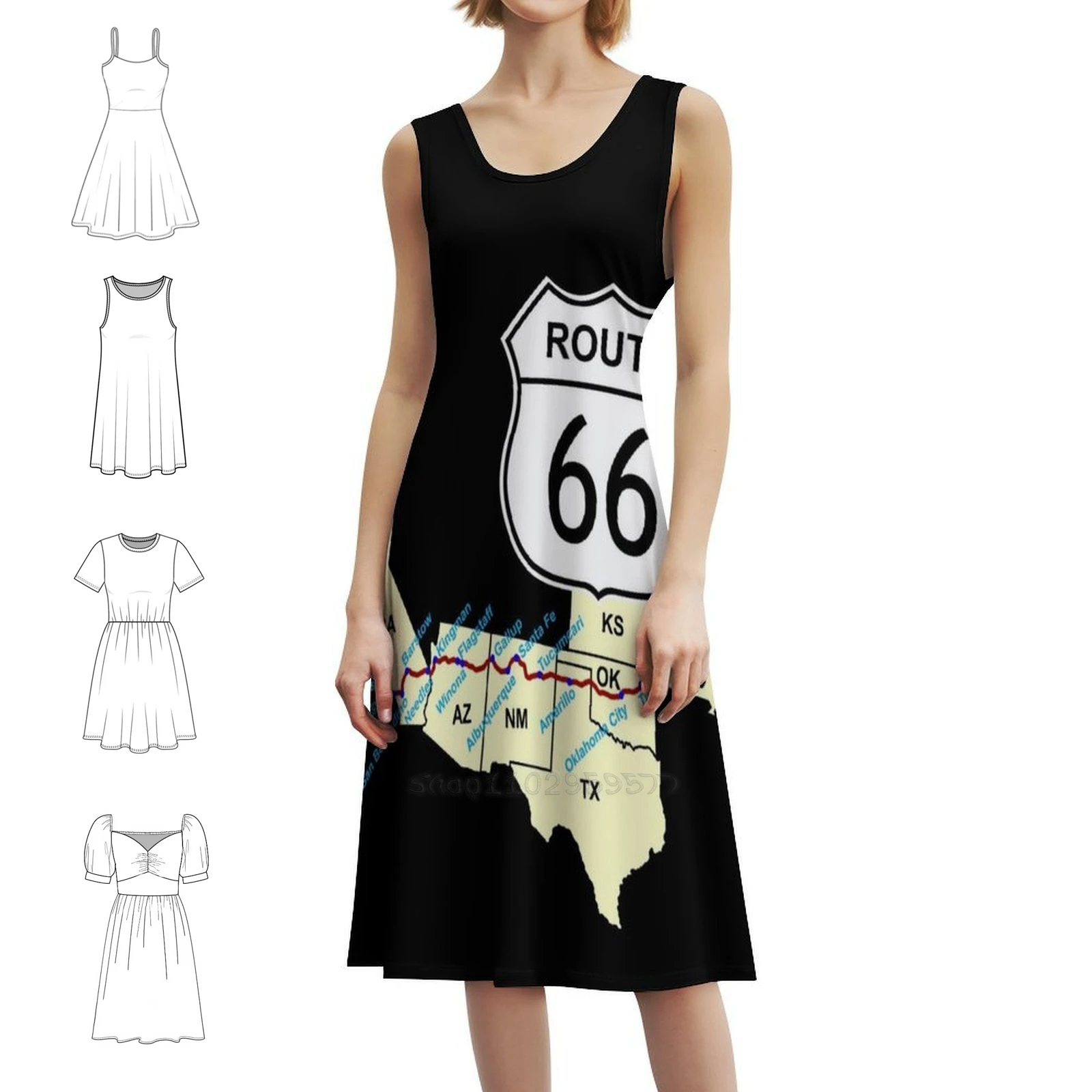 فستان Route 66 بخط عنق على شكل قلب فستان أنيق للحفلات الصيفية للنساء Route 66 فستان لرحلة الطريق للسفر للفتيات