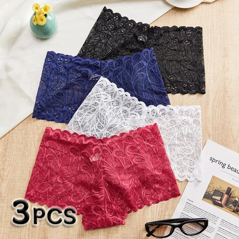 

3PCS Mid-waist Lace Sexy Solid Color Women's Panties Silky Soft Women's Underwear Skin-friendly Breathable Comfortable Feminine