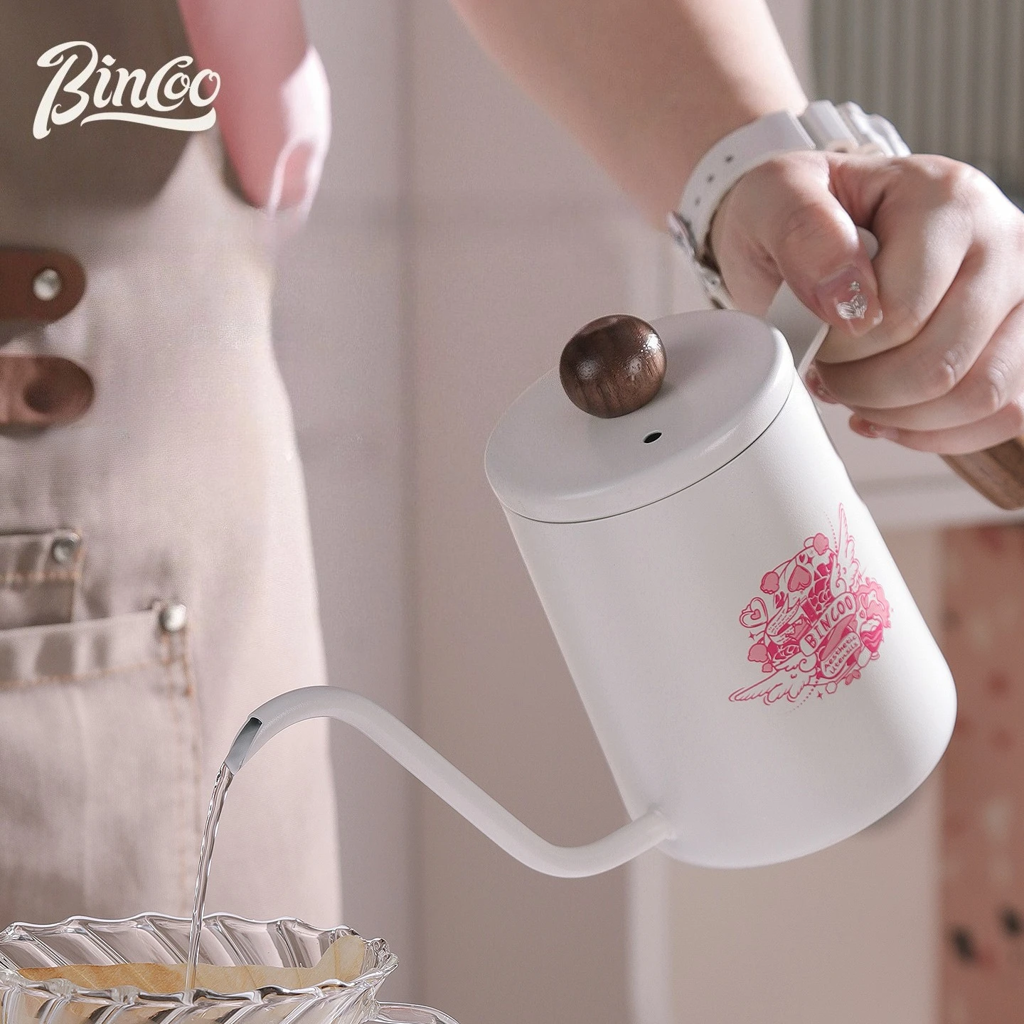 

Bincoo 600ML Coffee Gooseneck Kettle Walnut Stainless Steel Cafe Camping Drip Pot Barista Accessories Tools Coffeeware Utensils