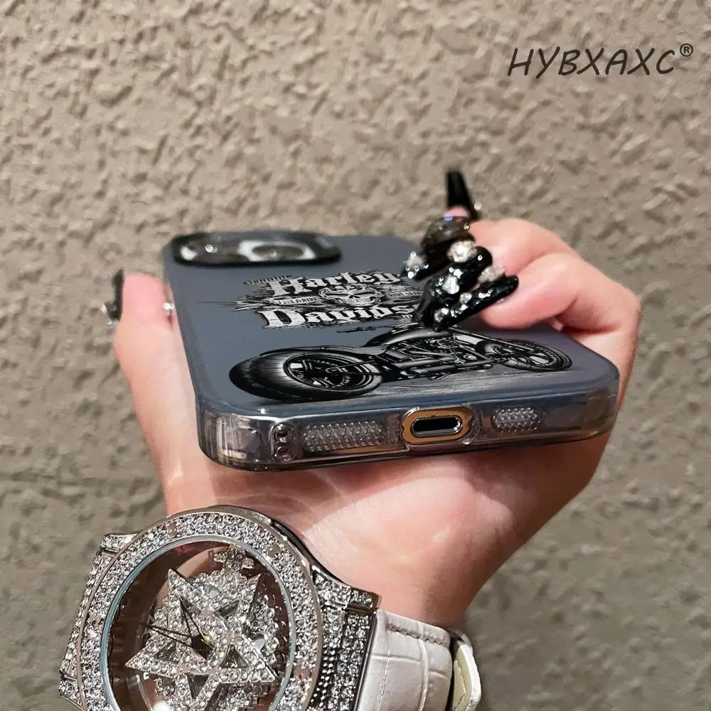 HYBXAXC Gothic H-harley Skull Motorcycle Design Phone Case Fashion Color Silver Case For IPhone Light weight Anti Scratch view 3