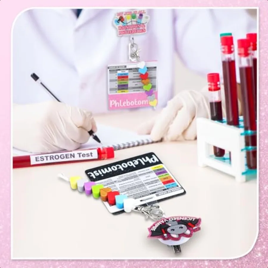 8 Pcs Phlebotomist Nurse Accories Set Order of Blood Draw Beads with Reference Card Nurse Badge Reel Holder Phlebotomist Card H