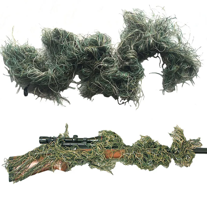 Camo 3D Rifle Gun Wrap Cover Use Elastic Strap for Camouflage Forest Hunting Ghillie Suit for Sniper Hunting Paintball Game