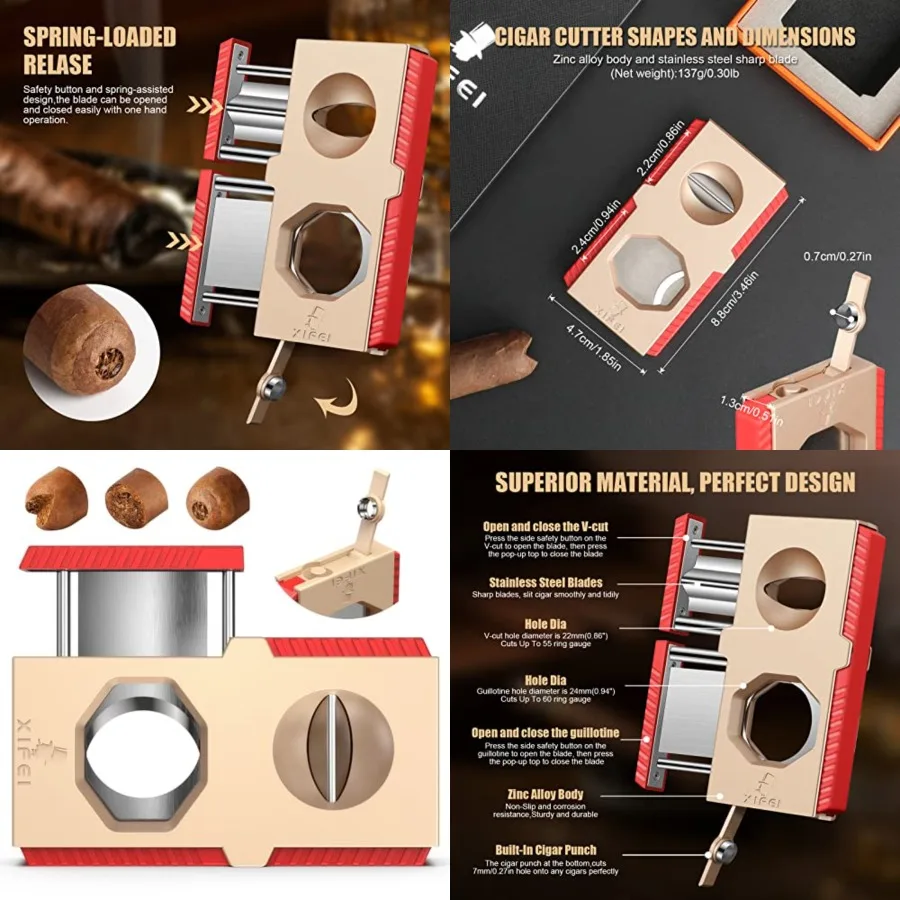 

Cigar Cutter V-Cut Guillotine 3 in 1 Straight Cut V Cutter with Cigar Punch Stainless Steel Blade Ergonomic Design Secure-Lock