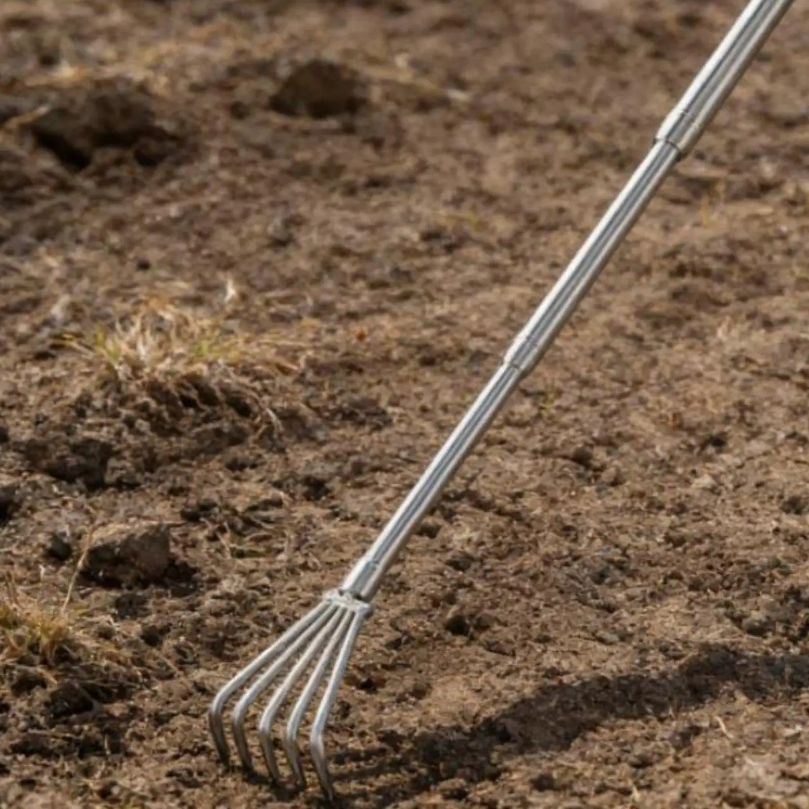 Adjustable Gardening Rake with Telescopic Handle Metal Claw Tool for Garden Landscaping Soil Aeration and Outdoor Yard Use
