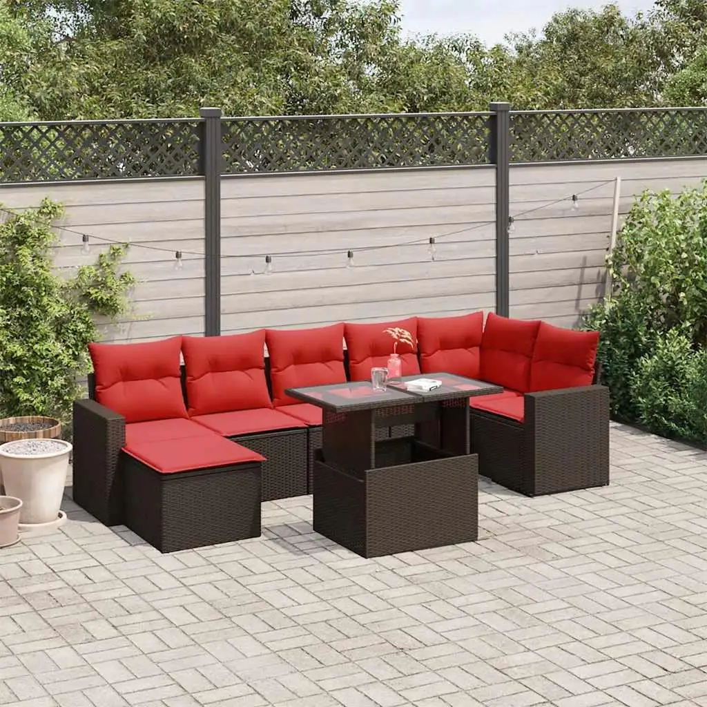 

8 Piece Outdoor Patio Sofa Set with Cushions Brown Poly Rattan Garden Furniture