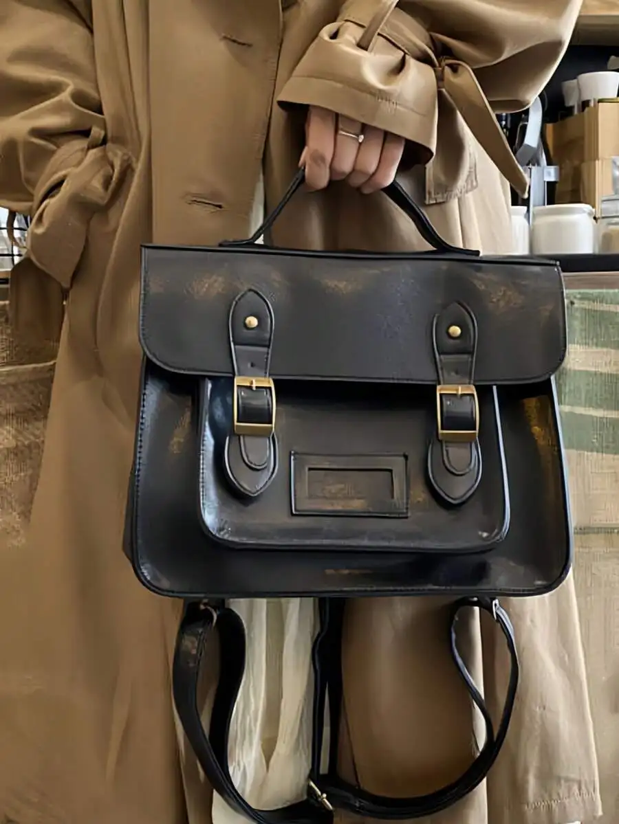 British retro fashion backpack, laptop bag, crossbody bag, briefcase, student bag, youthful college style sweet retro women's bag, shoulder bag, handbag, fashion ins style, brown black