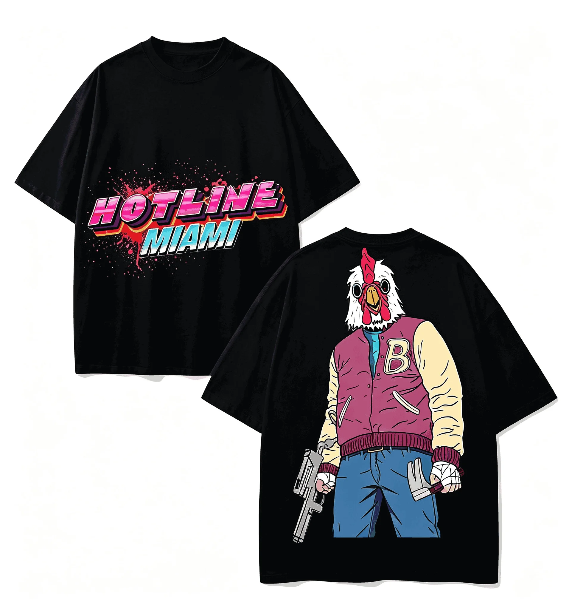 HOTLINE MIAMI Summer New Cotton Retro Unisex Casual Fashion T-shirt High Street Oversized Unisex Trendy Cotton Breathable soft