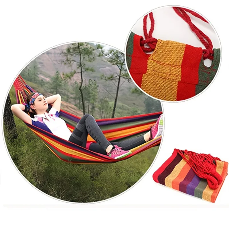 Single Wide Thick Canvas Hammock Outdoor Camping Backpackaging Leisure Swing Portable Hanging Bed Sleeping Swing Hammock