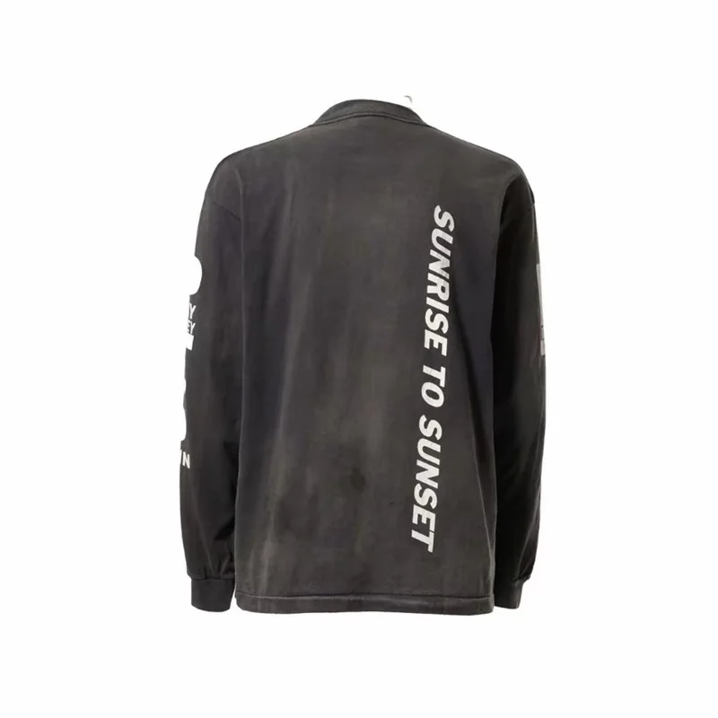 High Street 24ss Vintage Washed Long Sleeve T-Shirt Saint Man Woman Loose Printed Tops 100% Cotton Casual Fashion T Shirt Tees