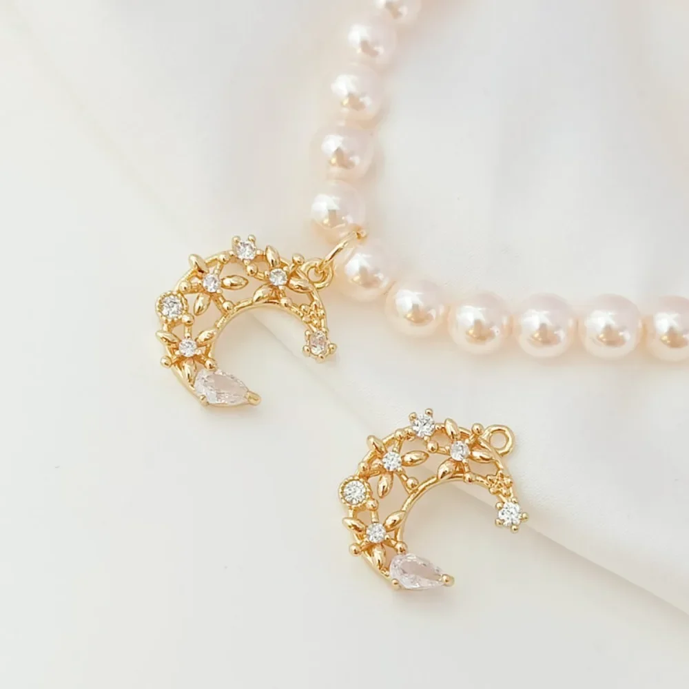 

14K Gold-plated and Zircon Moon Pendant, Handcrafted DIY Bracelet, Pendant, Ear Pendant, Accessory Material