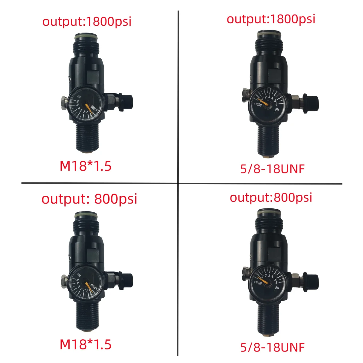 M18X1.5 lub 5/8-18UNF gwint 4500psi HPA Regulator zbiornik powietrza z wyjściowym 800psi 1800psi Cylinder zawór redukcyjny