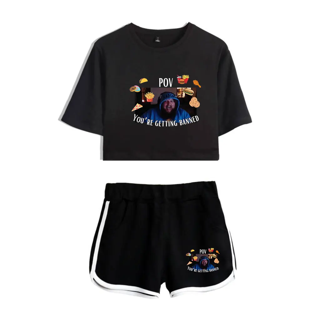 Caseoh Your're Getting Banned Vintage 90s logo Merch Tops Harajuku Fashion Two Piece Set Shorts+Lovely TShirt Streetwear Outwear