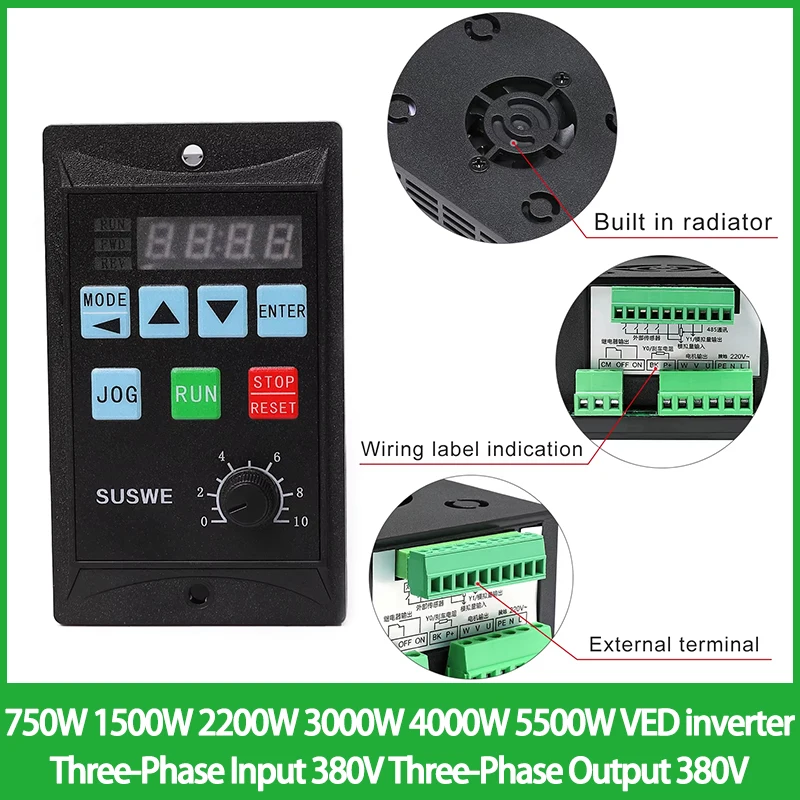 

750W 1500W 2200W 3000W 4000W 5500W VED inverter Three-Phase Input 380V Three-Phase Output 380V For AC Motor