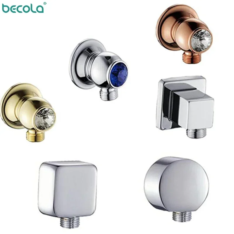 BECOLA High Quality New Chrome Bathroom Faucet Accessories Rose Gold Brass Wall Mounted Shower Hose Connector Wall Elbow Unit