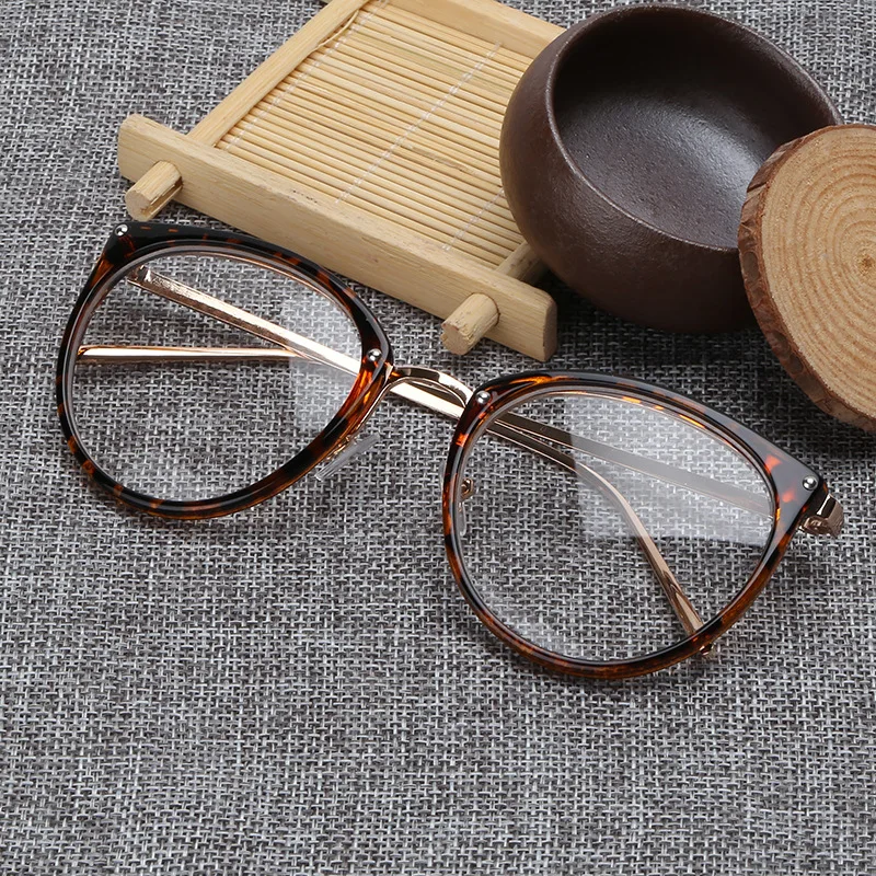 

Optical Plano Glasses Frame Women Men Round Oversized Cat Eye Eyeglasses Vintage Frames Metal Spectacles Clear Lenses Eyewear