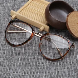 Vintage Metal Frame Optical Plano Glasses for Woman and Man Round Oversized Cat Eye Eyeglasses Anti Blue Light Blocking Eyewear