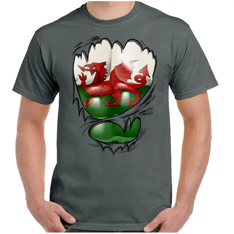 Wales T-Shirt Welsh Flag Mens Rugby Banner Cymru St Davids Day Top Torn Ripped