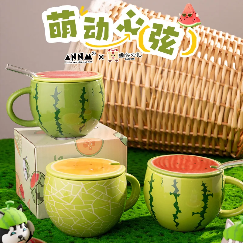 Creative Watermelon Girls High Looking Ceramic Mug With Lid Household Drinking Water Office Coffee Cup