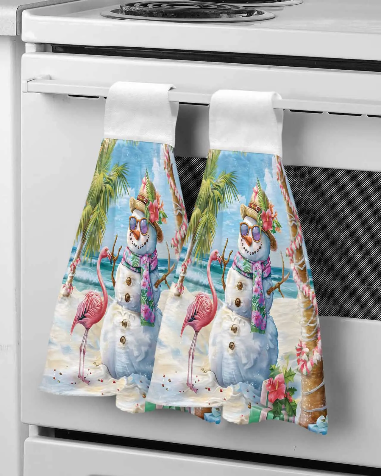 Christmas Snowman Hawaiian Flamingo Flowers Wipe Hand Towel Absorbent Hanging Towels Kitchen Wipe Dishcloths Bathroom Bath Wipe