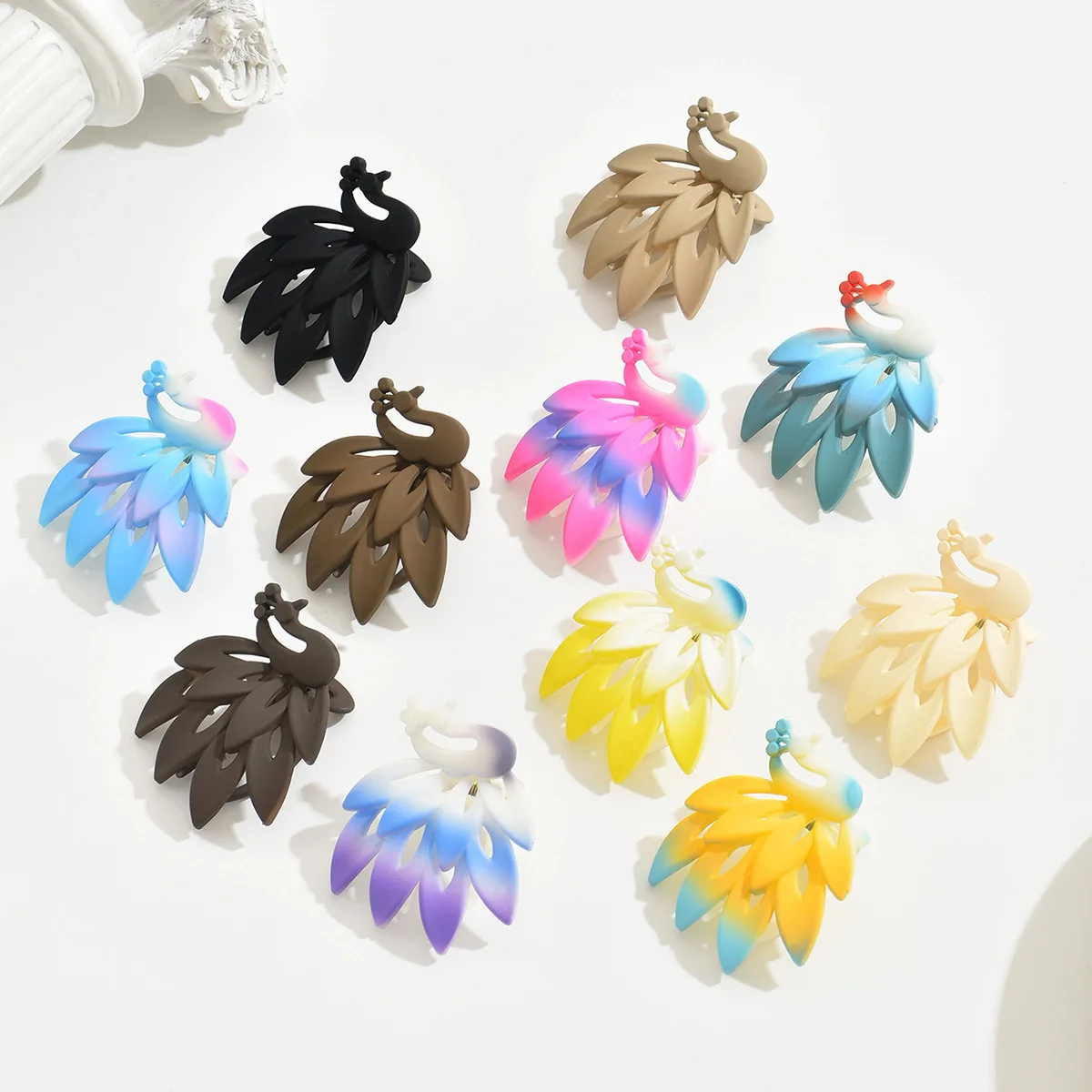 3pcs/set Elegant Gradient Coloful Peacock Ponytail Shark Hair Clip Claw For Women Girl Foshion Hairpin Barrette Hair Accessories