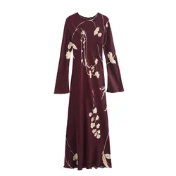 2024 autumn new women's clothing style fashionable and versatile printed round neck long sleeved dress