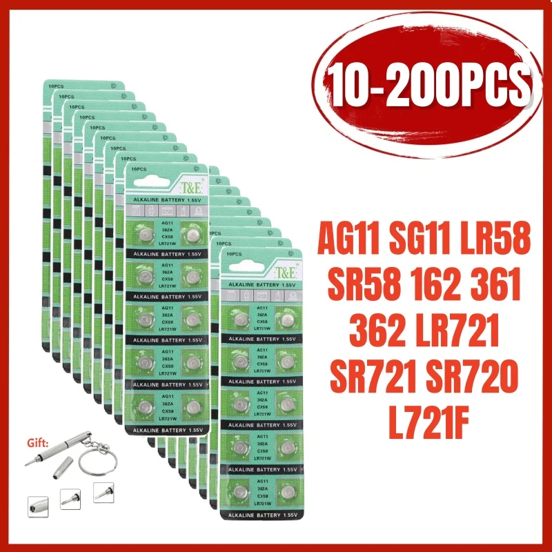 hot AG11 SG11 LR58 SR58 162 361 Watch Battery 1.55V Button Coin Cell Batteries for Toy Remote Camera PDAs MP3 Players