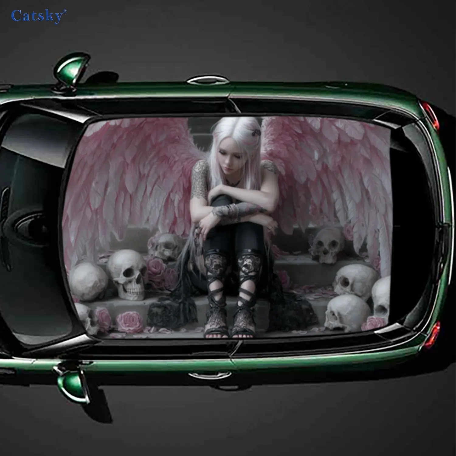 

Dark Fantasy Angel Mystery Car Roof Sticker, PVC Self-Adhesive Waterproof Car Vinyl Decal, Car Decoration Protection Stickers, E