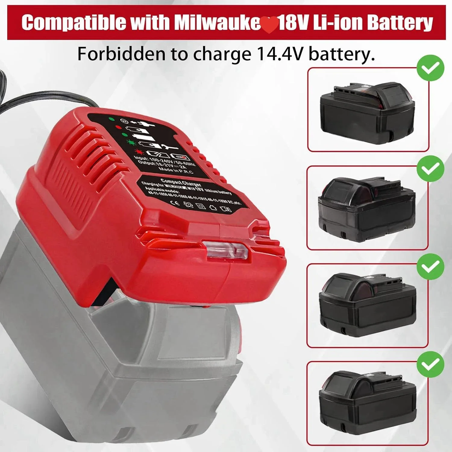 

Vehicle Charger For Milwaukee 18V Battery M18 12V 24V Car Adapter 2A Fast Charge LED Light Lithium Battery Charger