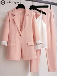 Mùa Xuân Năm 2022 Mới Plus Kích Thước Hàn Quốc Nữ Thanh Lịch Phù Hợp Với Áo Khoác Blazer Nữ Giải Trí Quần Tweed Phù Hợp Với Áo Ba Lỗ Áo Khoác quần Lót