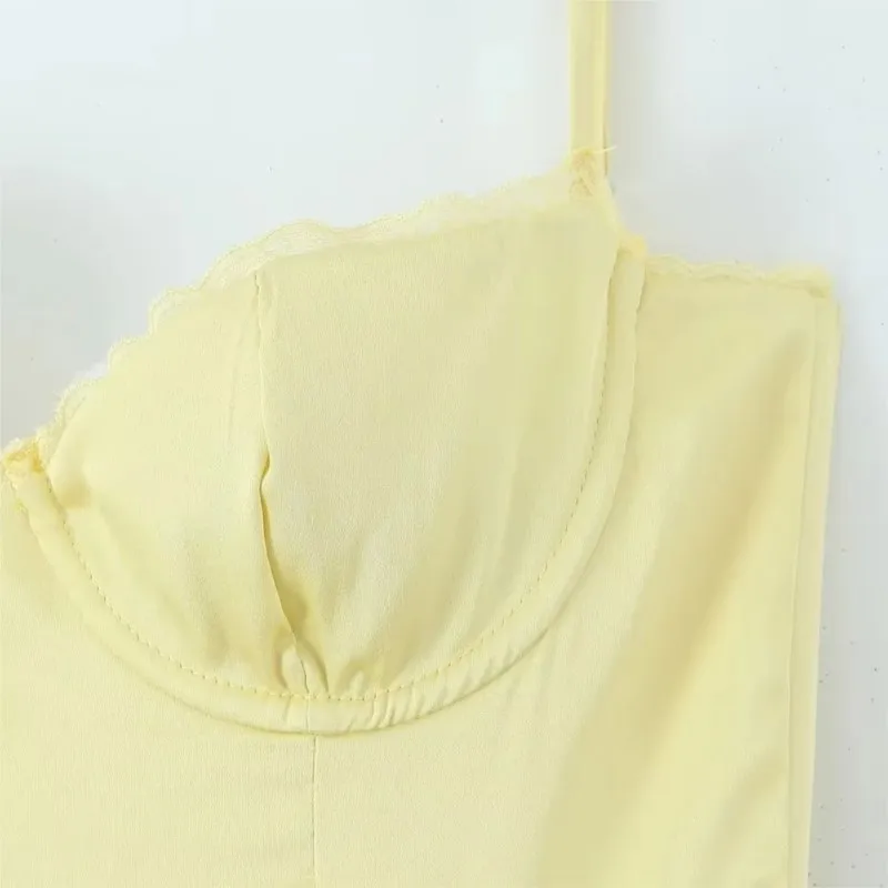 Żółta Długa Sukienka Damska 2025 Nowa Letnia Elegancka Bez Rękawów Dekolt V Niska Sukienka na Ramiączkach 2 Warstwy Podszewka Dół Suknia Balowa Rozkloszowana Szata