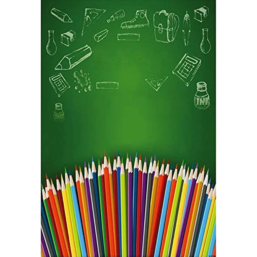 

5x7ft School Backdrop Colorful Pencils Blackboard Vinyl Backdrops for Students Kids Photography Backdrops Photo Prop Background