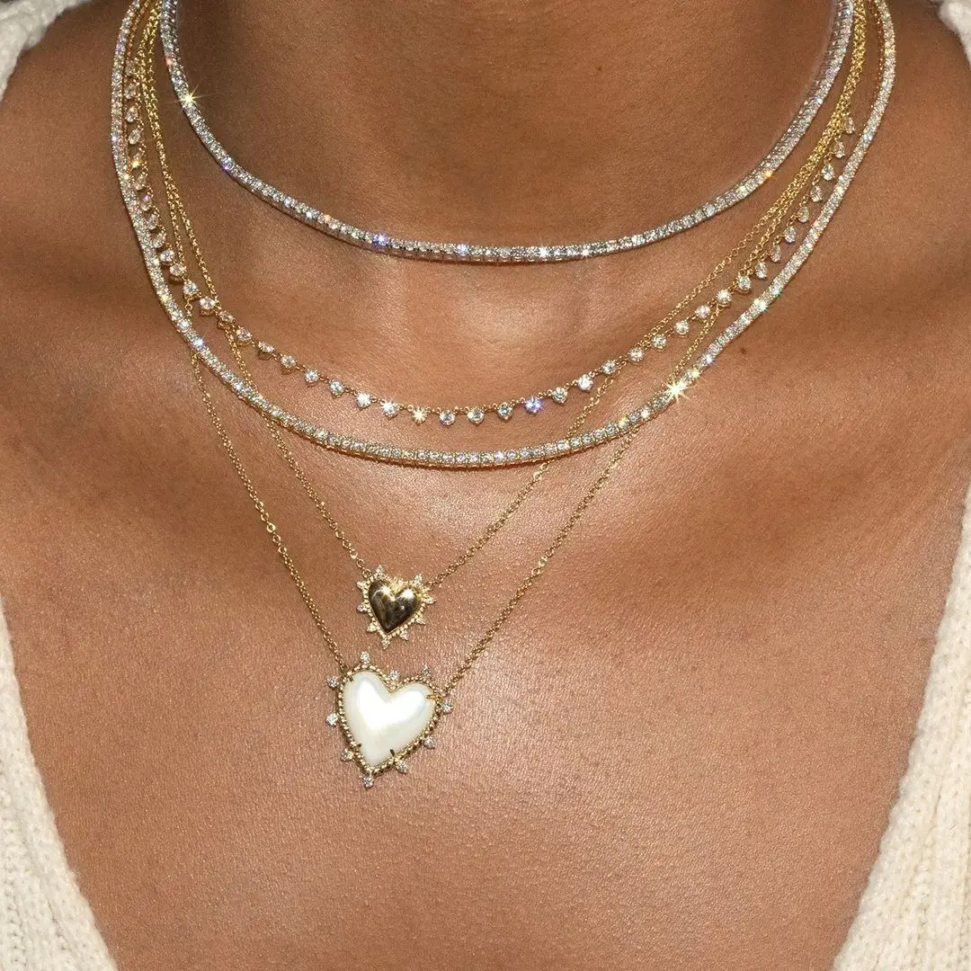 2023 New Arrived Luxury Fashion Women Jewelry 5A Cubic Zirconia CZ Prong Set Tennis Chain Choker Necklace