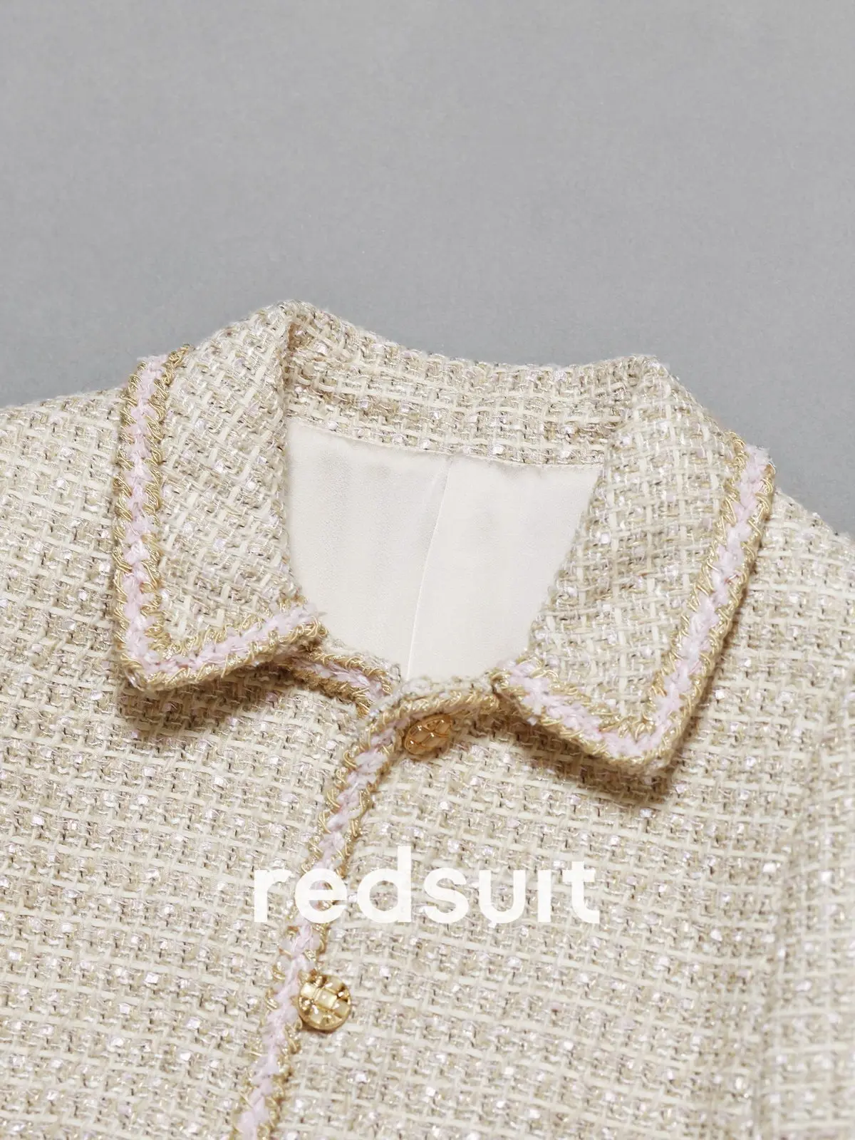 New Light luxury gray powder coarse woolen coat, fashionable exquisite lapel  top Custom Size