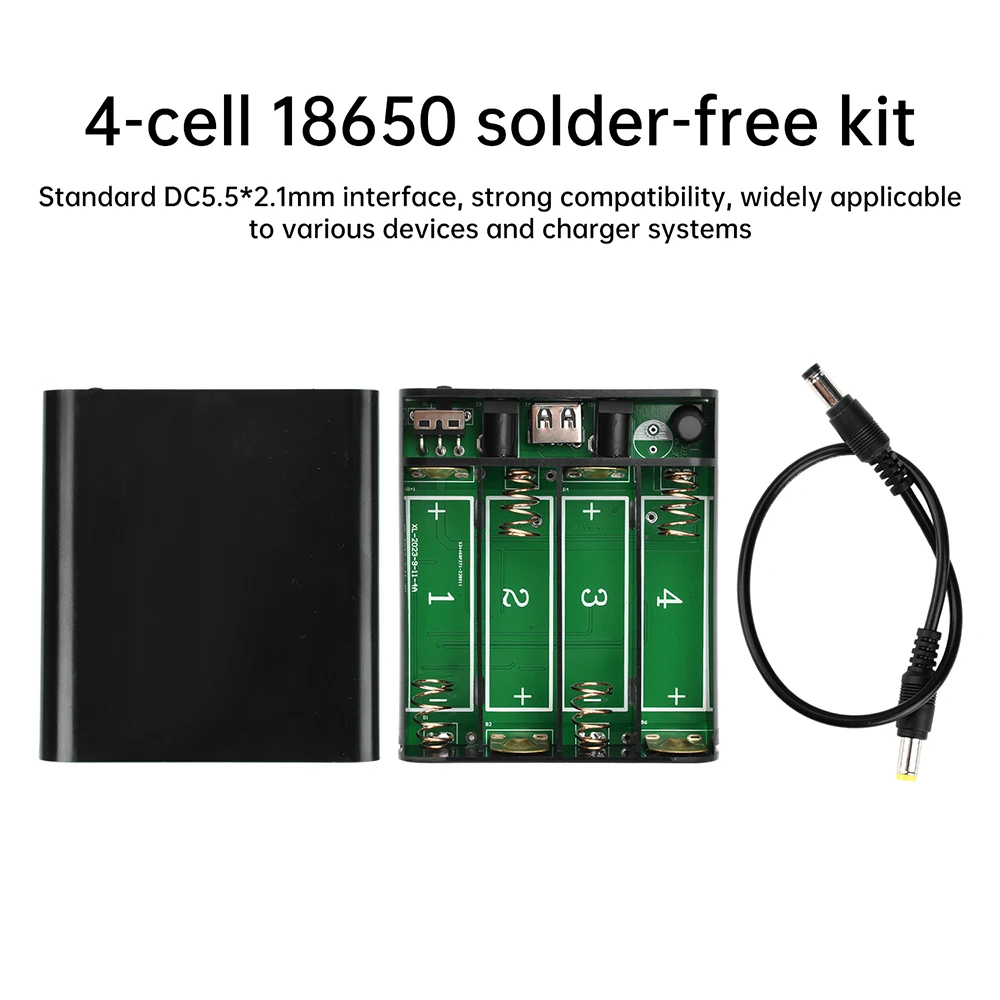 4-Cell 18650 Solder-Free Kit Backup Power Supply Kit 5V 16V High-Power Battery Box With Switch DC5.5*2.1mm Mobile Power Shell