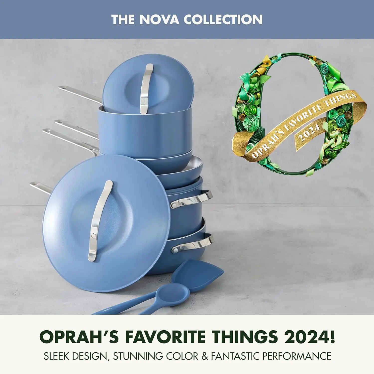 GreenPan Nova 10-Piece Cookware Pots and Pans Set, Oprah’s Favorite Things 2024, PFAS-Free Ceramic Nonstick, Fry, Sauté